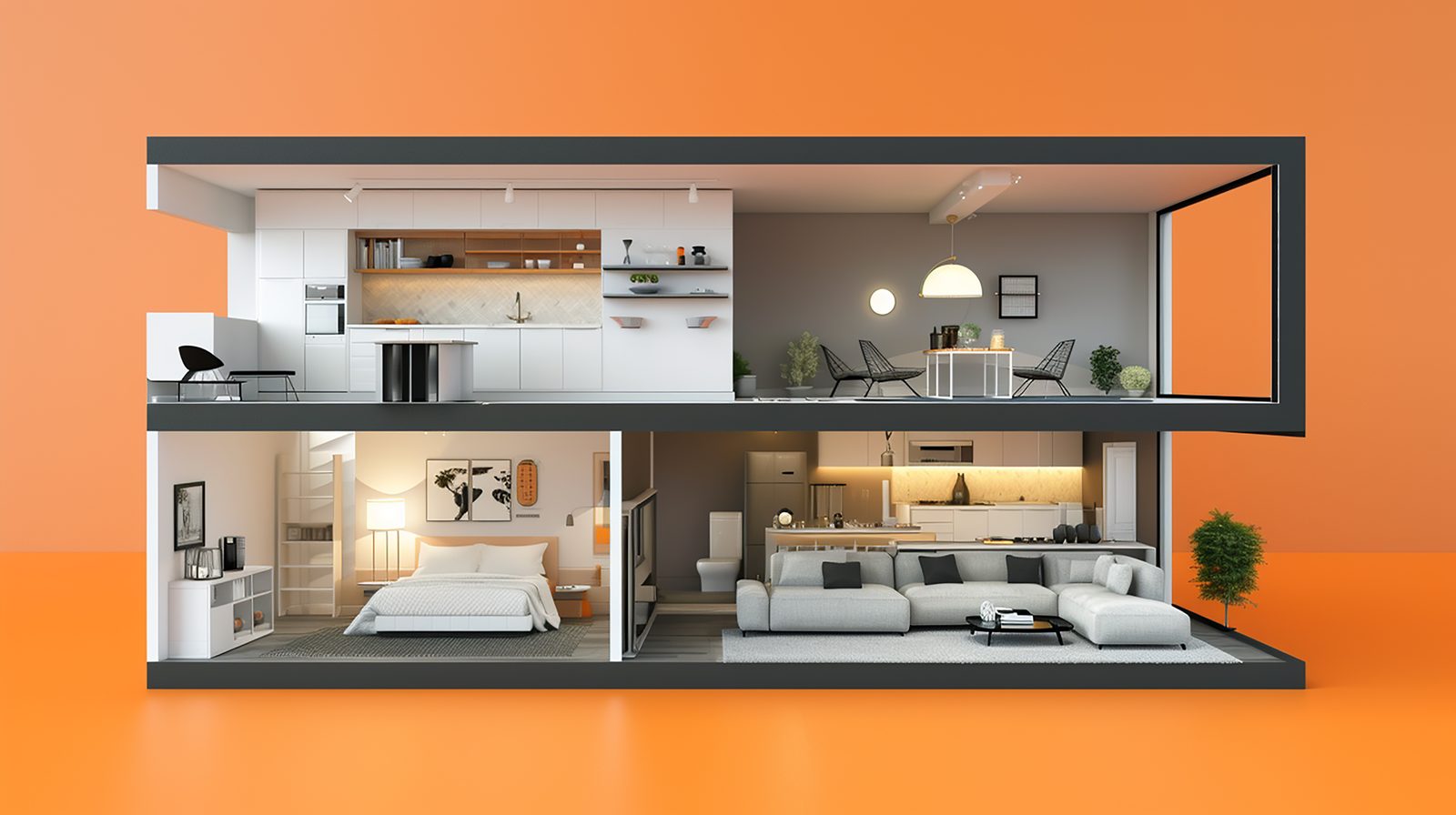 Cross-section of a two-storey home used to visualize Wi-Fi coverage
